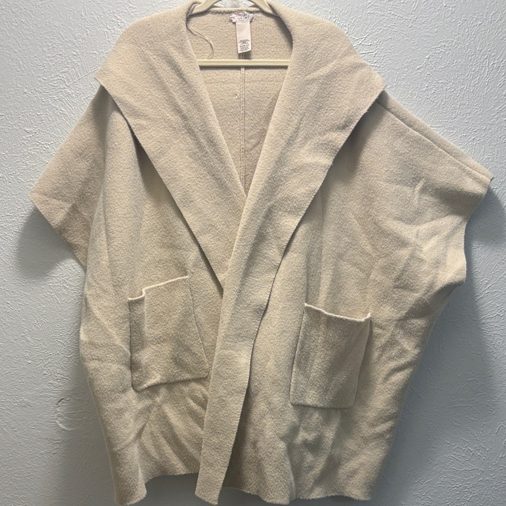 Free People cozy hooded duster OS one size fits all beige poly/nylon blend
